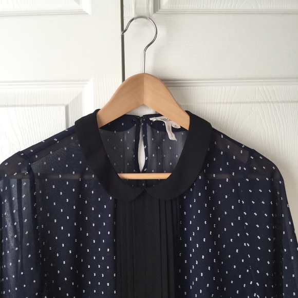BCBGeneration Navy Sheer Blouse Peter Pan Collar - Picture 5 of 9